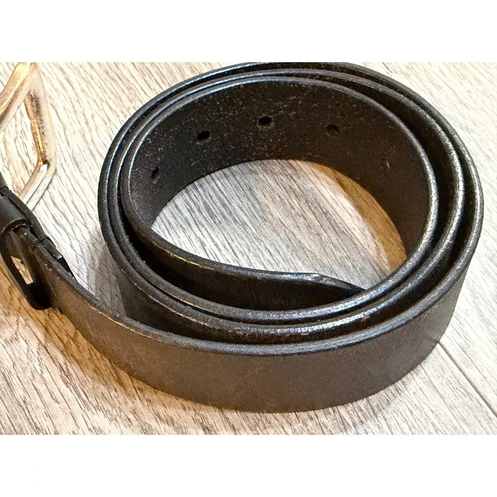 Express Genuine Leather Belt Large Brown Brass Buckle Classic Mens Vintage‎ ReAd